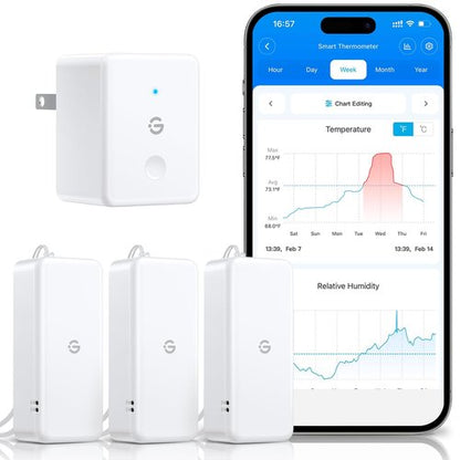 GoveeLife 2.0 WiFi Hygrometer Thermometer 3 Pack, Smart Humidity Temperature Sensor with App Notifications, Temperature Humidity for Bedroom, Wine Cellar, Basements(Only Support 2.4G Wi-Fi)