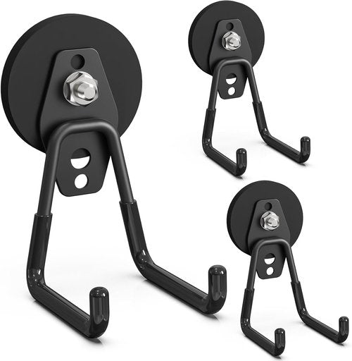 Heavy Duty Magnetic Utility Hooks by [Brand Name] - Anti-Slip Coating for Garage & Garden Tools | 3PCS, 2.59'' Black