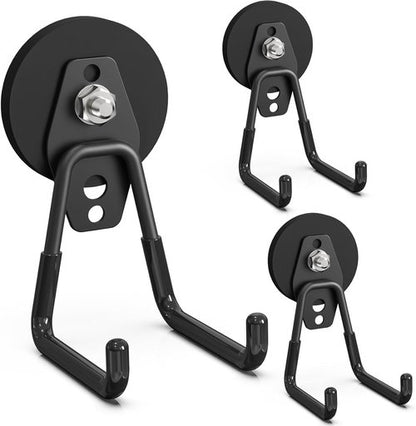 Heavy Duty Magnetic Utility Hooks by [Brand Name] - Anti-Slip Coating for Garage & Garden Tools | 3PCS, 2.59'' Black