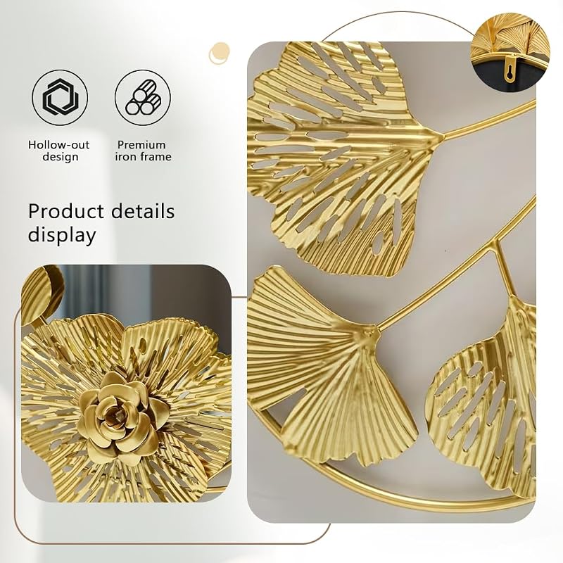Gold 18" Round Wall Mirror with 3D Ginkgo Leaf Floral Frame