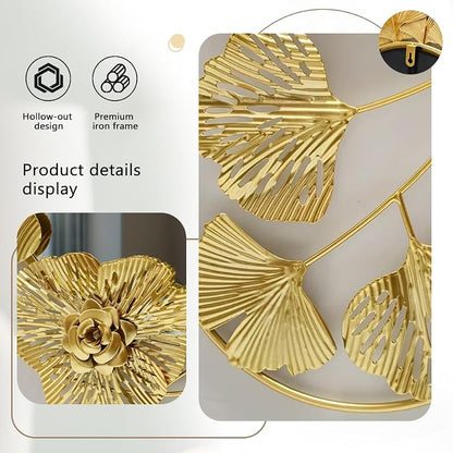 Gold 18" Round Wall Mirror with 3D Ginkgo Leaf Floral Frame