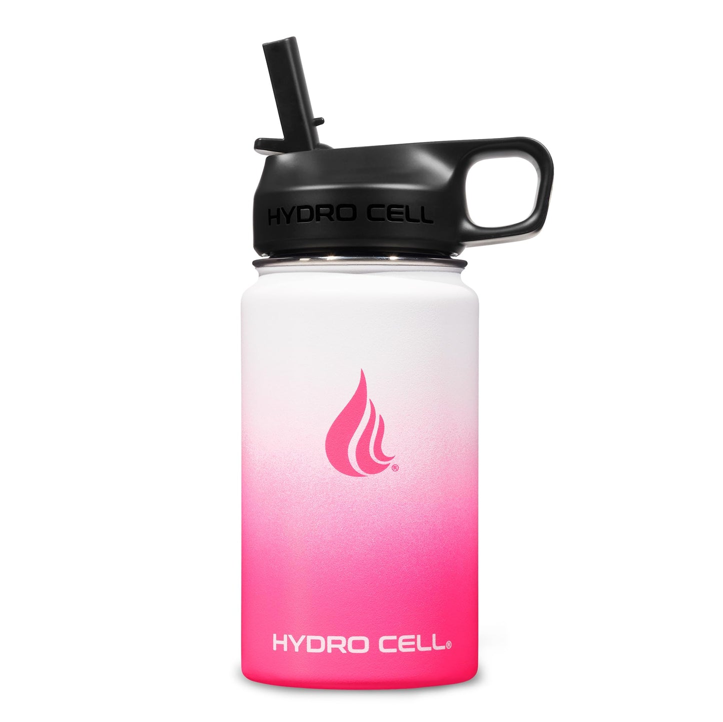 HYDRO CELL Stainless Steel Insulated Water Bottle with Straw - For Cold & Hot Drinks - Metal Vacuum Flask with Screw Cap and Modern Leakproof Sport Thermos for Kids & Adults (White/Pink 14oz)