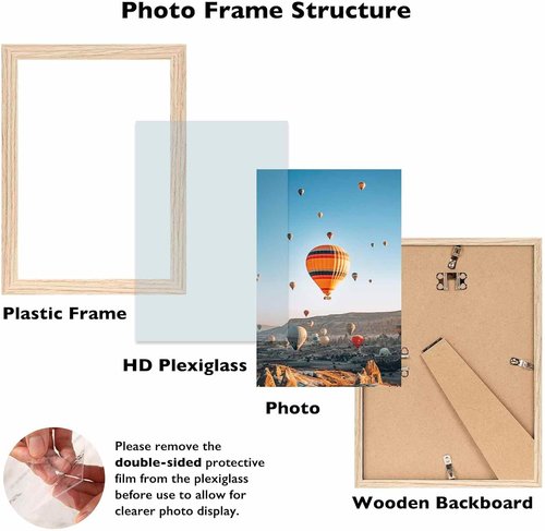 JCJMY 9x11 Picture Frame - Versatile Wall Mounting & Tabletop Display | Shatter-Resistant Plexiglass, Natural Finish