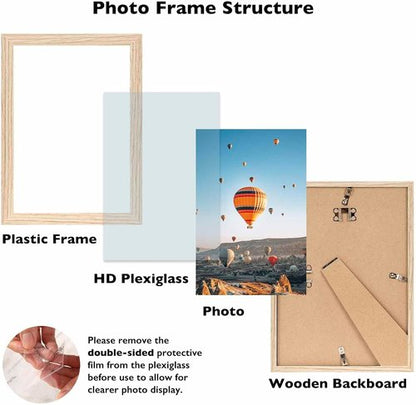JCJMY 9x11 Picture Frame - Versatile Wall Mounting & Tabletop Display | Shatter-Resistant Plexiglass, Natural Finish