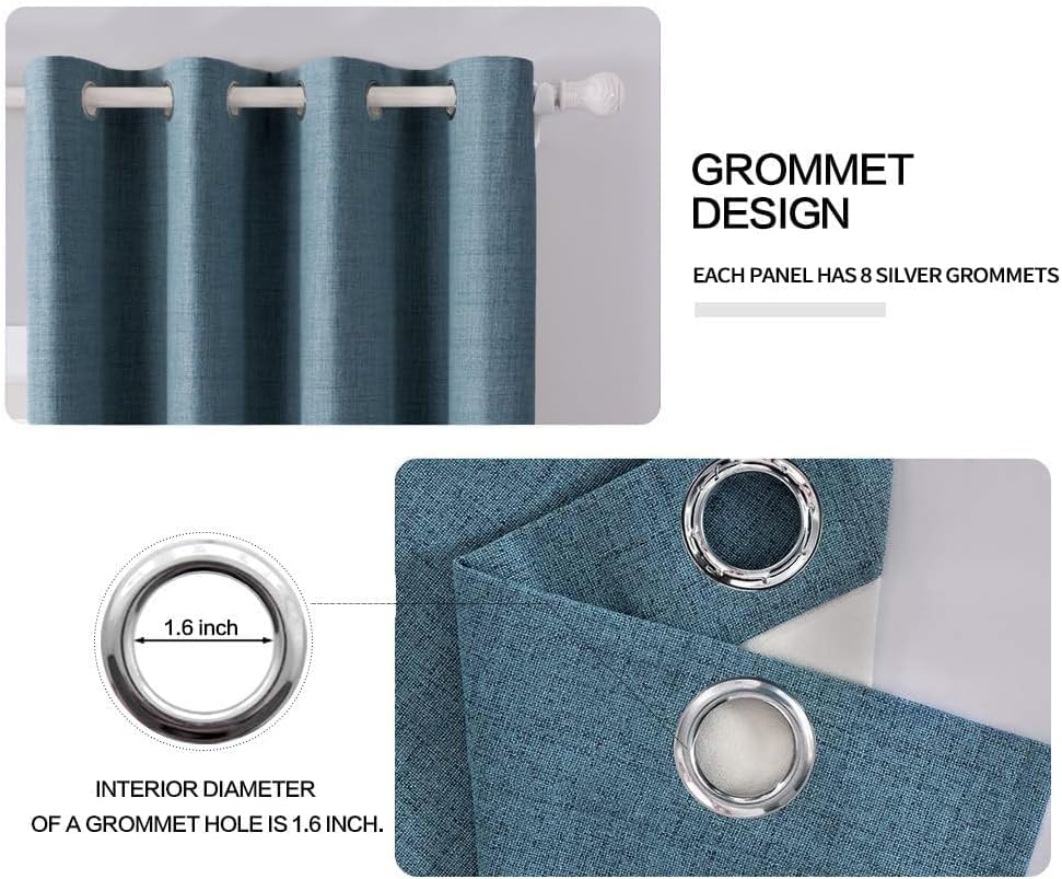 MIULEE Blackout Curtains - 100% Thermal Insulated Linen Texture Drapes | Dusty Blue, 52x63 Inch (2 Panels)