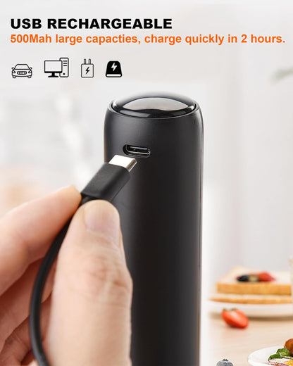 Skiennix Rechargeable Milk Frother - Handheld Electric Mixer for Coffee, Matcha & Lattes - Black