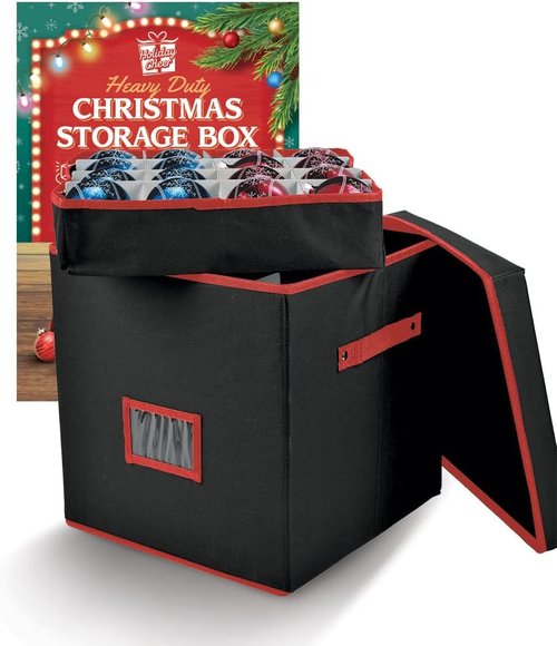 Holiday Cheer Christmas Ornament Storage - Premium Container with 4 Trays for 64 Ornaments | Tear-Proof Fabric