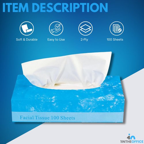 1InTheOffice Facial Tissue, Tissue Paper, Facial Tissue Paper, 2-Ply, Soft and Strong, Flat Box, White, 100 Sheets/Box, 8 Boxes