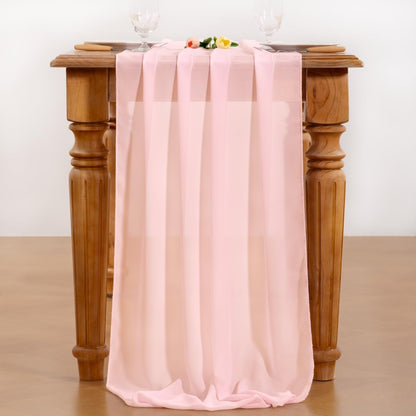 Socomi Blush Pink Chiffon Table Runner - 10ft | Elegant Wedding & Party Decor, 29x120 Inches