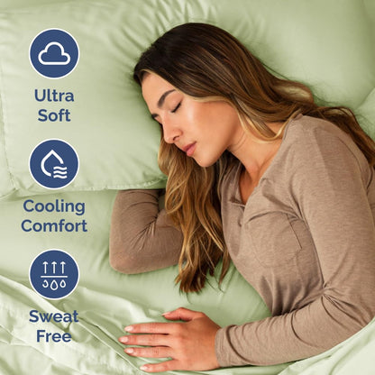Short Queen Size 4 Piece Sheet Set - RV Short Queen, Soft, Breathable & Cooling Bed Sheets Set with Deep Pockets - Hotel Luxury Bedding for Women, Men, Kids, Teens, Boys and Girls - Light Sage Green