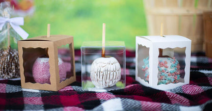 4x4x4 Caramel Apple Boxes With Hole for Sticks, 25 Pack, Clear Gift Box For Candy, Cupcakes, Macarons, Cookies, Party Favors, Bakery, Wedding, Baby Shower, Ornaments, Food Safe Crystal Clear Display