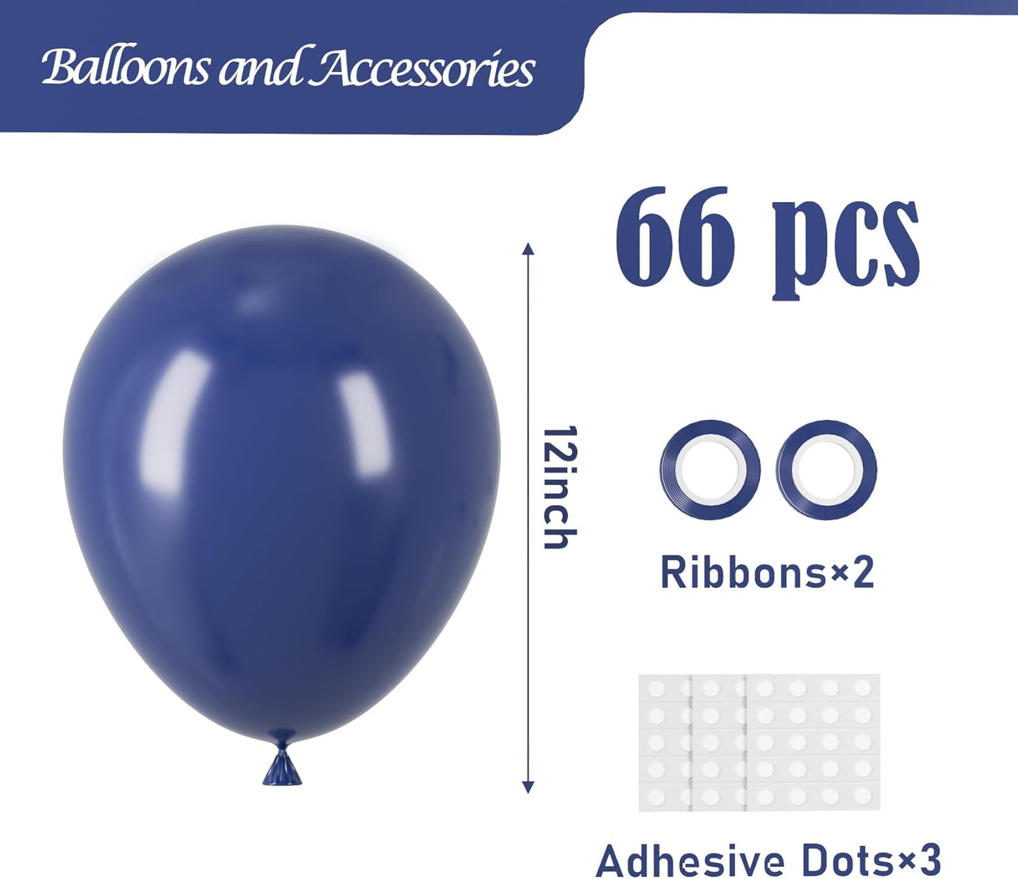 Voircoloria Navy Blue Balloons - 66 Pack of 12-Inch Dark Blue Latex Party Balloons for Celebrations