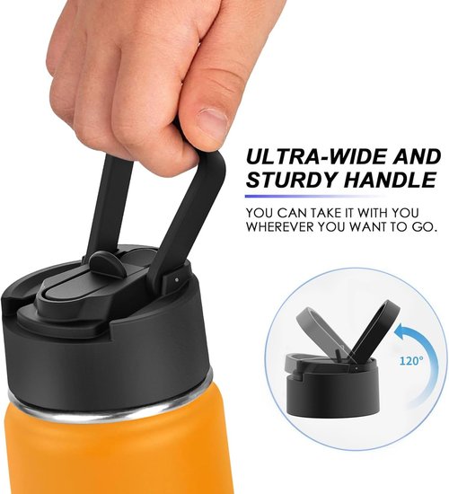 Koodee Water Bottle - 16 oz Stainless Steel Double Wall Insulated Flask | Mango Yellow Sports Bottle