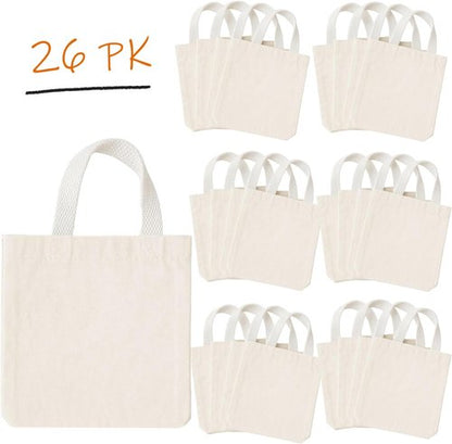 GiftExpress 26 Pack Canvas Tote Bags - Reusable 8" x 8" Natural Color Bags for Goody or DIY Crafts