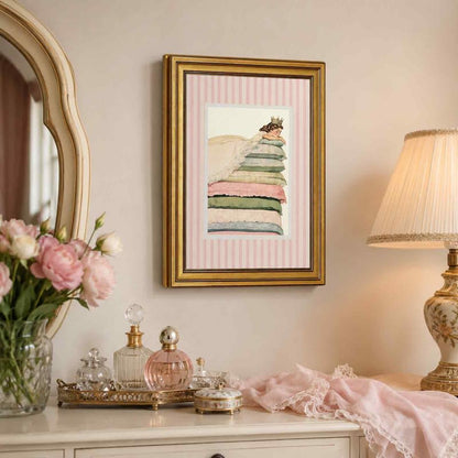 Princess and the Pea Gold Framed Wall Art Fairy Tale Bedroom Decor 12x16in