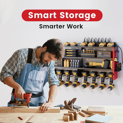 Power Tool Organizer by [Brand Name] - Heavy Duty Wall Mount Shelf with 400lbs Capacity | 12 Slots & 8 Outlets