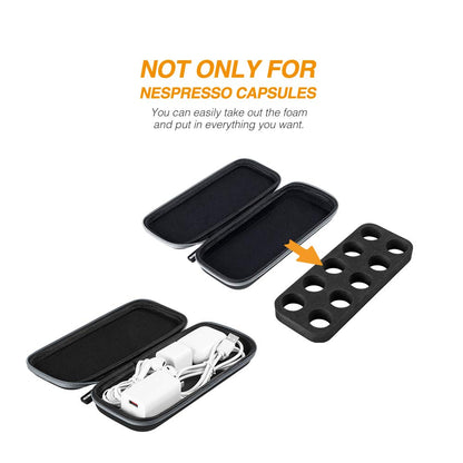 ROMAUNT Travel Carrying Case Compatible with Nespresso OrignalLine Capsules, Accessory for Portable Espresso Maker Protective Coffee Pods Holder with Foam PU Material Hold 10 Pods（black）