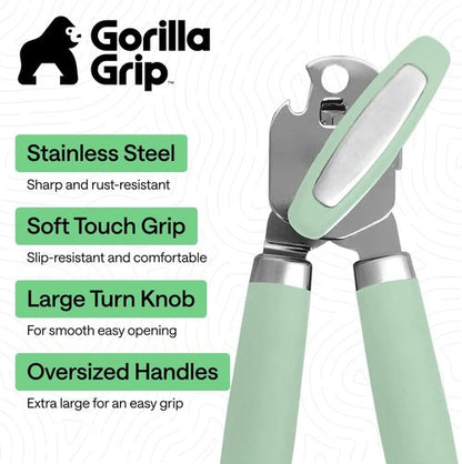 Gorilla Grip Heavy Duty Can Opener - Stainless Steel, Smooth Edge, Comfortable Handle | Mint Color