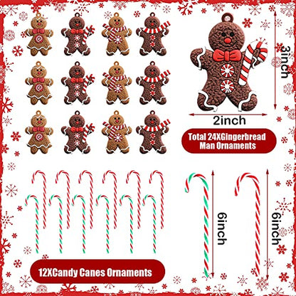 Christmas Gingerbread & Candy Cane Ornaments Set - Classic Color, 36 Pieces
