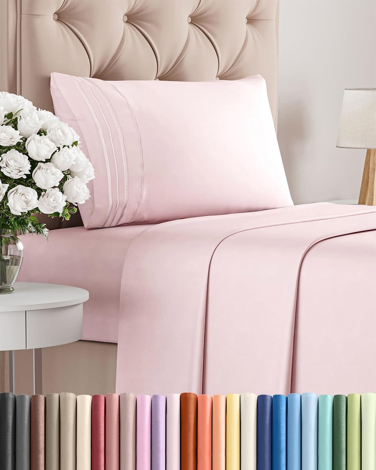 Skiennix Twin XL Sheet Set - Comfy Cooling Bed Sheets | Luxury Hotel Quality - Lavender Pink - Deep Pockets