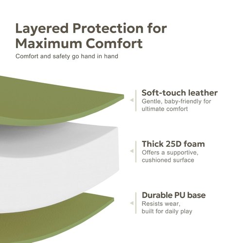 Mallify Baby Play Mat - Thick, Soft, Non-Toxic Vegan Leather | Waterproof Foam, 50x50, Green