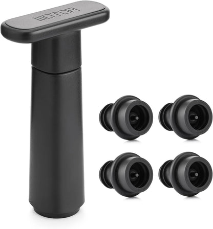 WOTOR Wine Saver Vacuum Pump with 4 Stoppers, Wine Stopper, Wine Preserver, Reusable Bottle Sealer Keeps Wine Fresh, Ideal Wine Accessories Gift