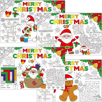 Christmas Coloring Placemats Set of 32 - Holiday Table Mats for Kids and Parties