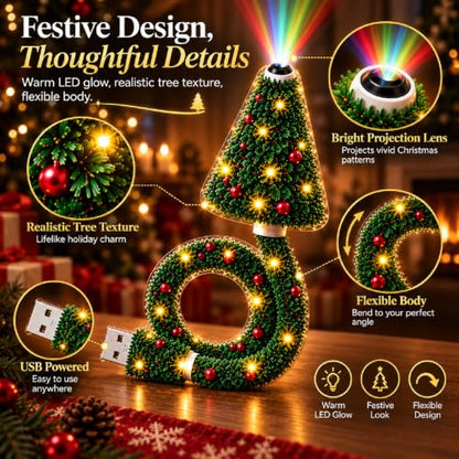 Indoor Christmas Projector with 6 Holiday Patterns - 2PCS USB Tree Lamp Set