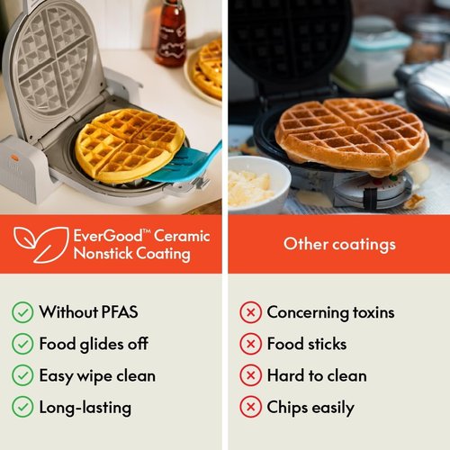Bella Waffle Maker - Flip-N-Store Design with EverGood™ Nonstick Coating | 7” Wide Plates, 1000 Watt, Oatmilk