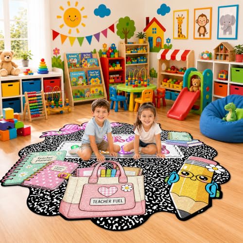 Personalized Classroom Shaped Rug for Kids with Name - Composition Notebook Design