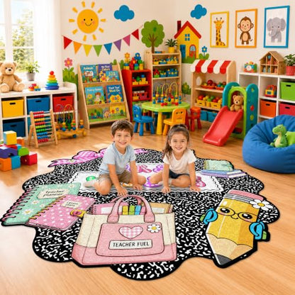 Personalized Classroom Shaped Rug for Kids with Name - Composition Notebook Design
