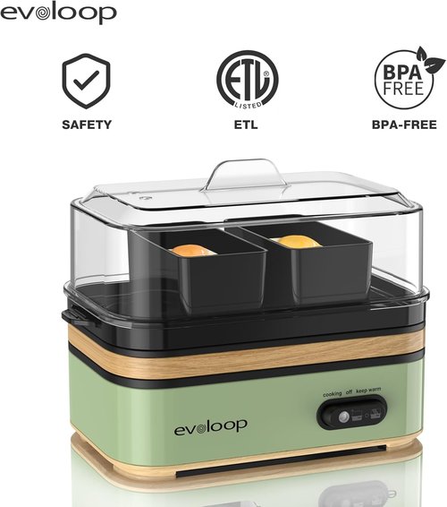 Evoloop Electric Egg Cooker - Rapid 6 Egg Capacity, Soft/Medium/Hard Boiled, Auto Shut-Off, BPA Free | Green