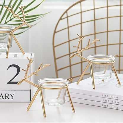 Cabilock Christmas Reindeer Tealight Candle Holders - Elegant Glass Deer Stands for Festive Home Decor