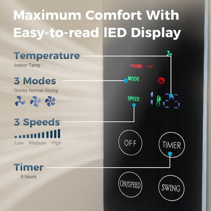 Aottop 16" Pedestal Fan - Touch Screen & LED Thermometer | Remote Control, 3 Speeds, 90° Oscillation, Quiet for Home or Office