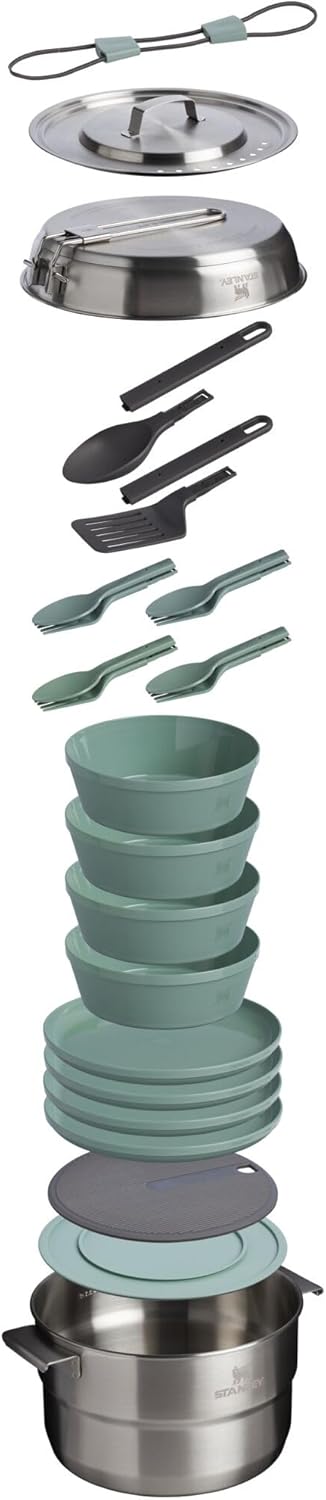Stanley Wildfare 26-Piece Camp Kitchen Cook Set - Complete Cooking Essentials | 4 Qt Pot, 8" Fry Pan, Table Settings | BPA-Free