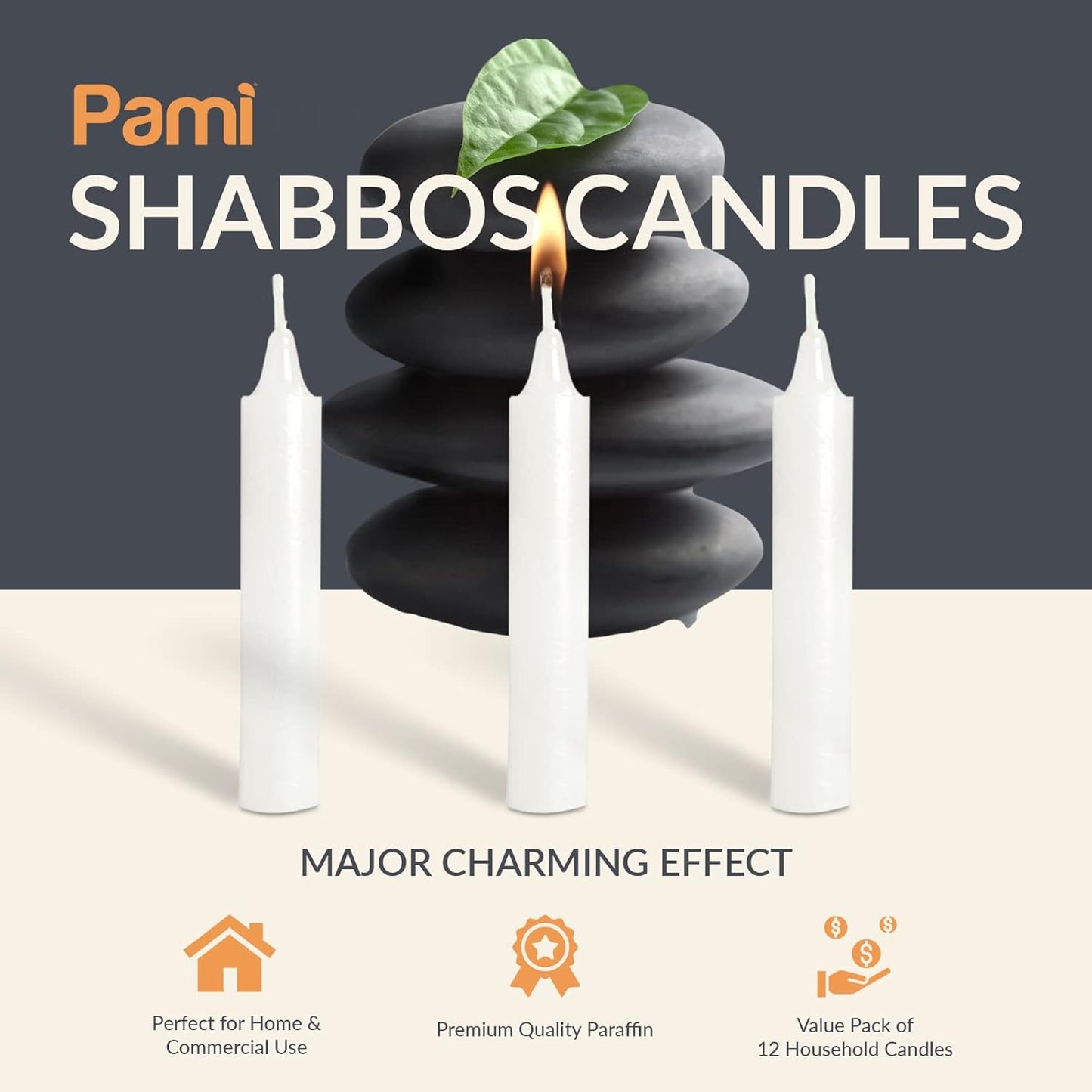PAMI Traditional Shabbat Candle Sticks - Unscented Taper Candles | 12-Pack with 3 Hours Burn Time