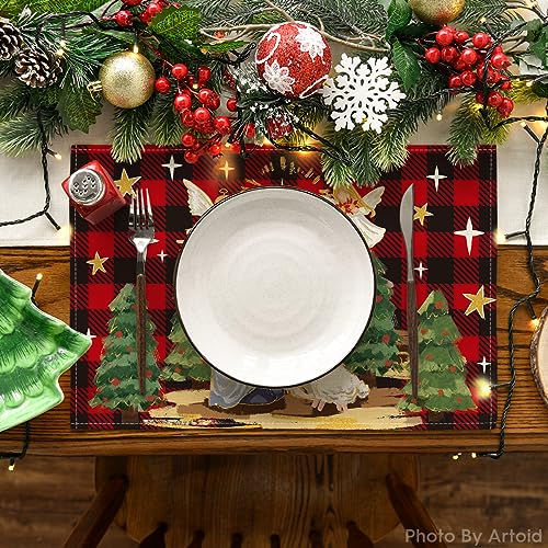 Christmas Placemat Set of 4 - 12x18 Inch Buffalo Plaid Holiday Table Mats