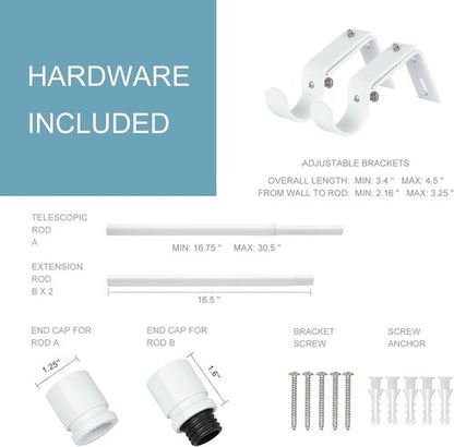 Byondeth Curtain Rods - Adjustable 16 to 60 Inches | 1-Inch Diameter with Aluminum End Caps, White