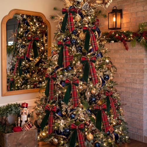 12 Pack Christmas Tartan Plaid Velvet Bows 10x5 Inches Holiday Decor