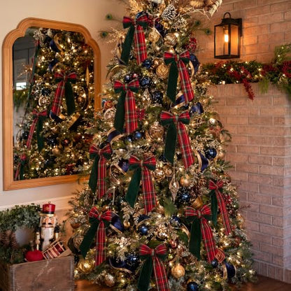 12 Pack Christmas Tartan Plaid Velvet Bows 10x5 Inches Holiday Decor