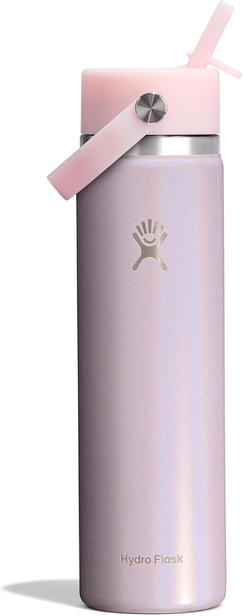 Hydro Flask Water Bottle - Insulated Stainless Steel with Wide Straw Lid - 24 Oz Glimmer Pink, Leakproof