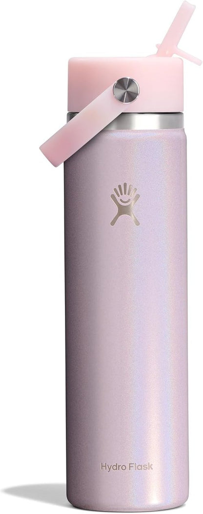 Hydro Flask Water Bottle - Insulated Stainless Steel with Wide Straw Lid - 24 Oz Glimmer Pink, Leakproof