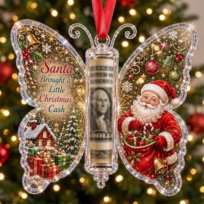Christmas Cash Gift Butterfly Ornament - Santa Variation Acrylic Holiday Money Holder