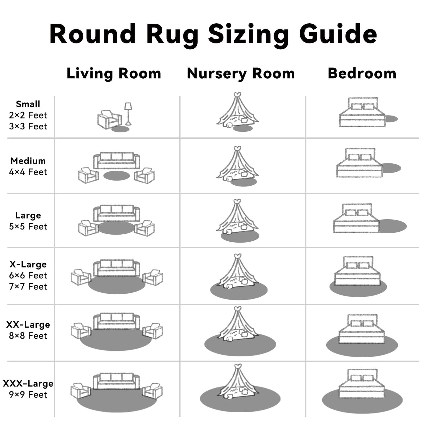 OLANLY Black Round Rugs for Bedroom - Machine Washable, 4 ft Circle Area Rugs for Living Room, Soft and Fluffy Shaggy Carpet for Teen Girls and Boys, Nursery Rooms, Dorms, Home Decor Aesthetic