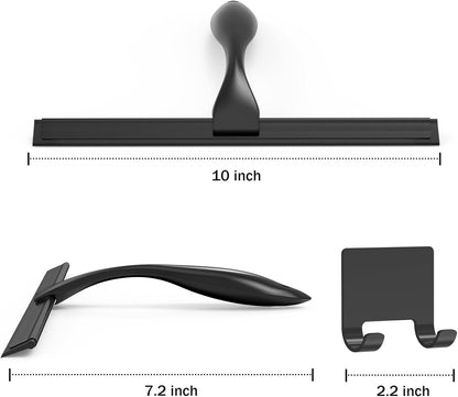 Skiennix All-Purpose Stainless Steel Shower Squeegee - 10 Inch Black Bathroom Cleaner Tool