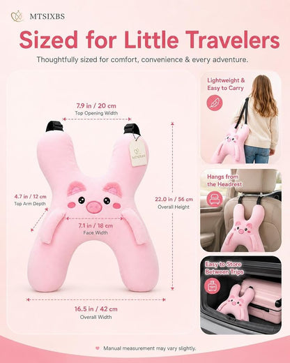Kids Travel Neck Pillow H-Shaped Comfort Soft Plush with Seatbelt Slot White 1PC