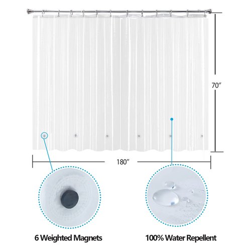 YISURE Clawfoot Tub Shower Curtain, Wrap Around Clear Shower Curtain Liner with 6 Bottom Magnets PEVA Extra Wide Bathtub Curtain for Bathroom Vintage Freestanding Tub 180’’W x 70’’L