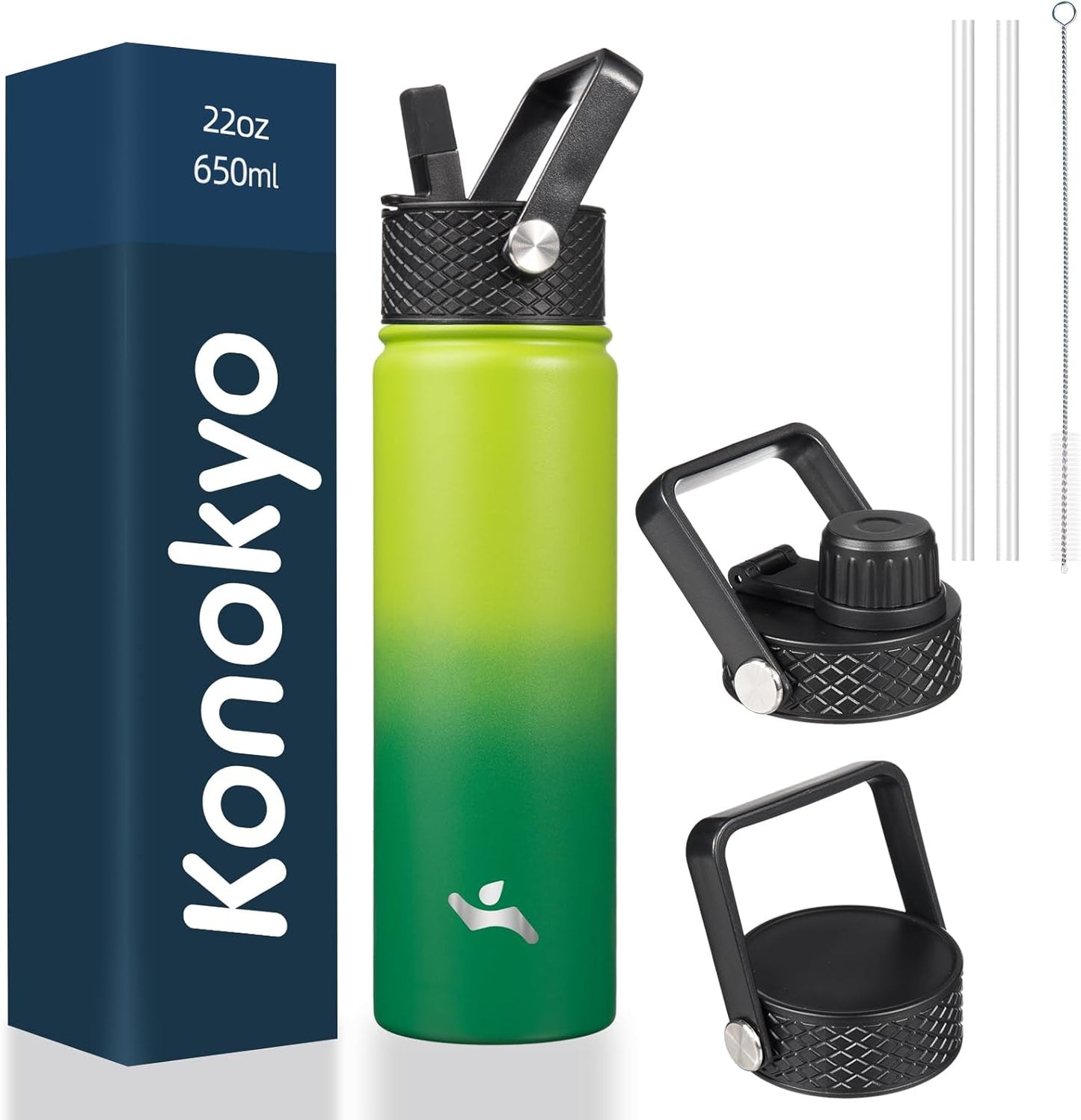 Skiennix 22oz Stainless Steel Water Bottle - Insulated with 3 Lids | Bamboo Grove Design