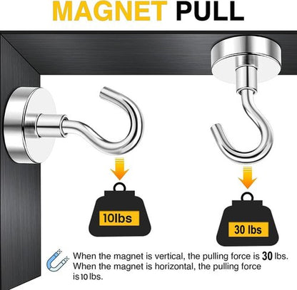 DIYMAG Magnetic Hooks - Heavy Duty 30lbs N52 Magnet Hooks for Cruise Cabins & Home Use | 10 Pack Silver