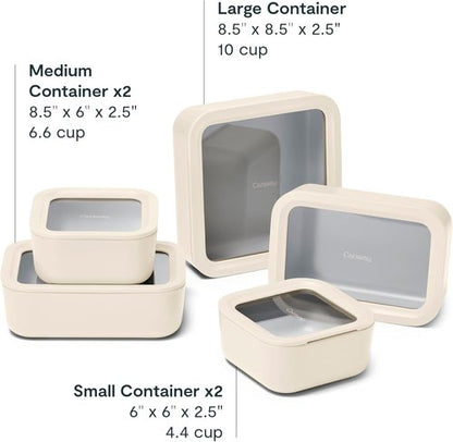 Caraway 13pc Glass Food Storage Container Set - Non-Toxic, Easy to Store Lunch Boxes - Cream with Glass Lids